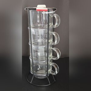 Barista Lounge 4-Piece Stackable Glass Espresso Cup Set with Rack.